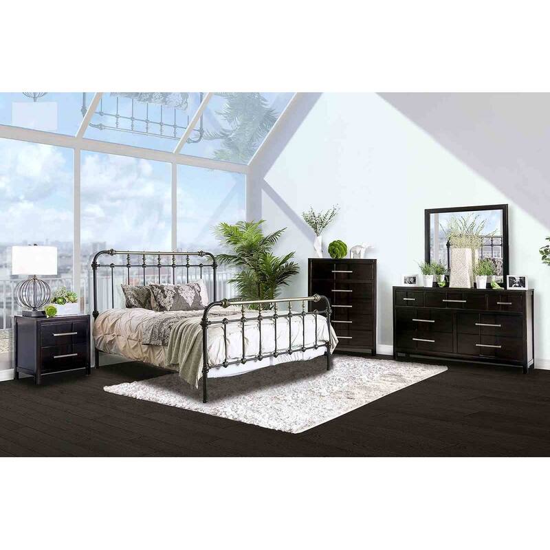 Transitional 1pc Antique Black Finish Metal Bed