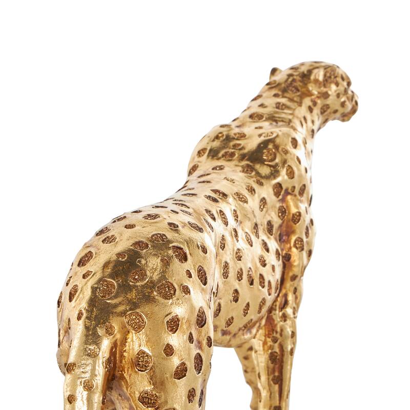 Gold Resin Leopard Sculpture with Textured Spots