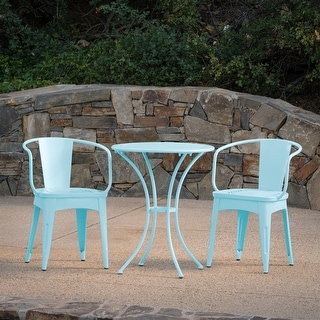Roomfitters 3-Piece Outdoor Bistro Set Metal Patio Dining Furniture with Round Table and 2 Chairs, Light Blue
