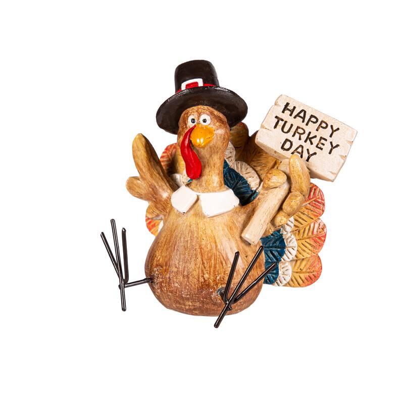 3.75" Resin Thanksgiving Turkey with Metal Feet Tabletop Decor Set