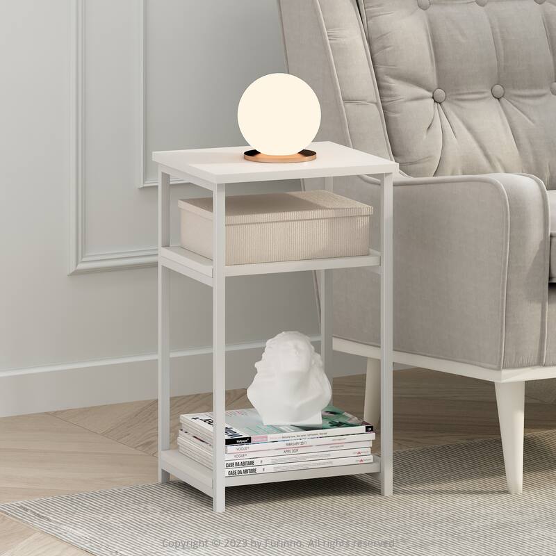 Furinno Just 3-Tier Industrial Metal Frame End Table with Storage Shelves, 1-Pack, Espresso