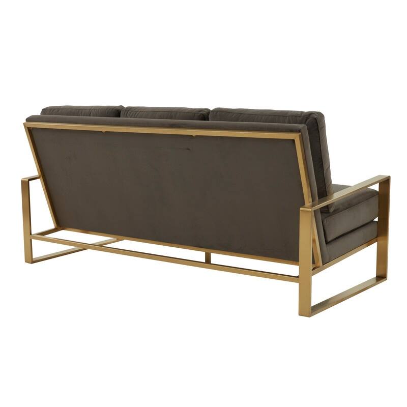 Jefferson Velvet Upholstered 3 Seater Sofa with Brushed Gold Stainless Steel Base and Removable Cushions - 77.1