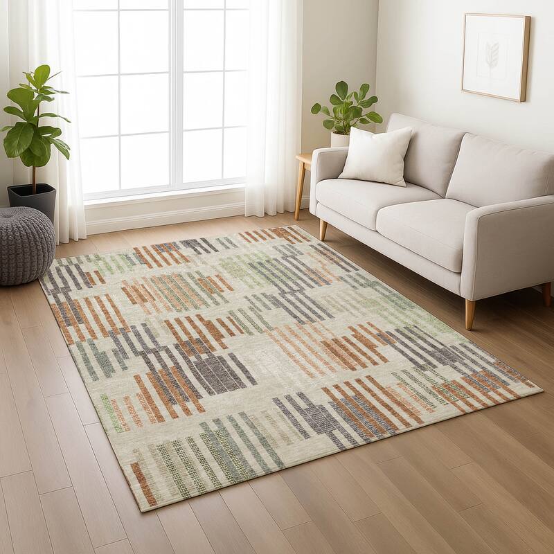 Machine Washable Indoor/ Outdoor Modern Pines Chantille Rug