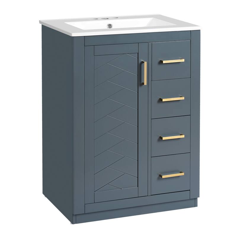24" Freestanding Bathroom Cabinet with Integrated White Ceramic Sink - 24.1'' x 18.3'' x 33.7''