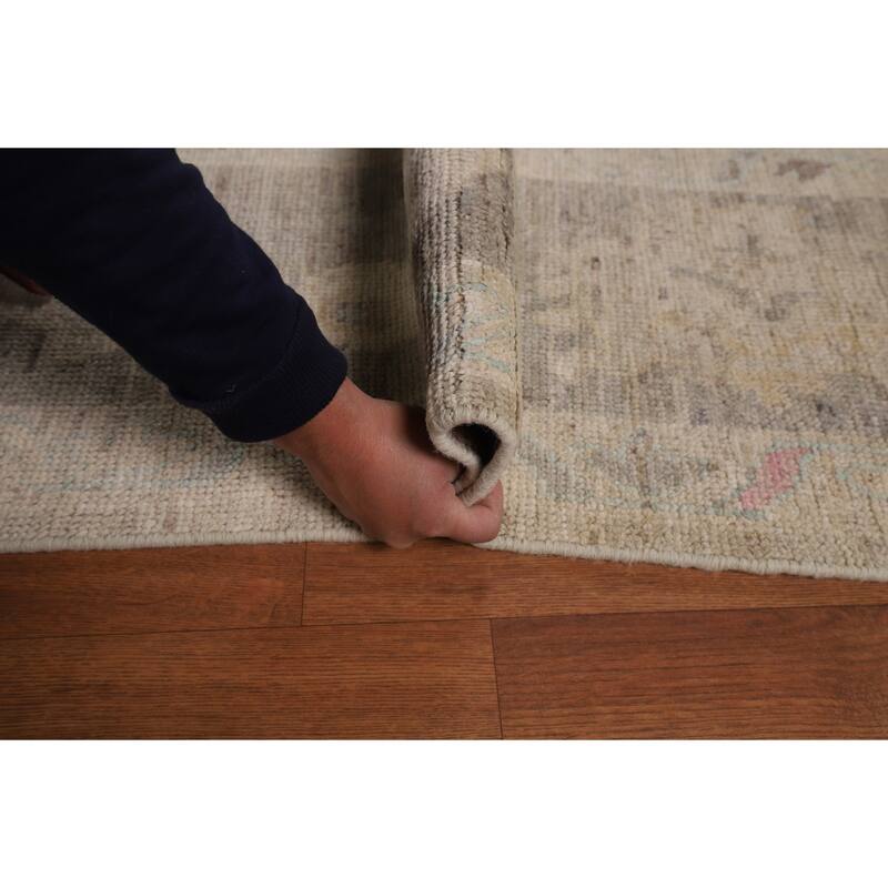 Vegetable Dye Oushak Turkish Area Rug Hand-Knotted Beige Wool Carpet - 9'3"x 12'5"