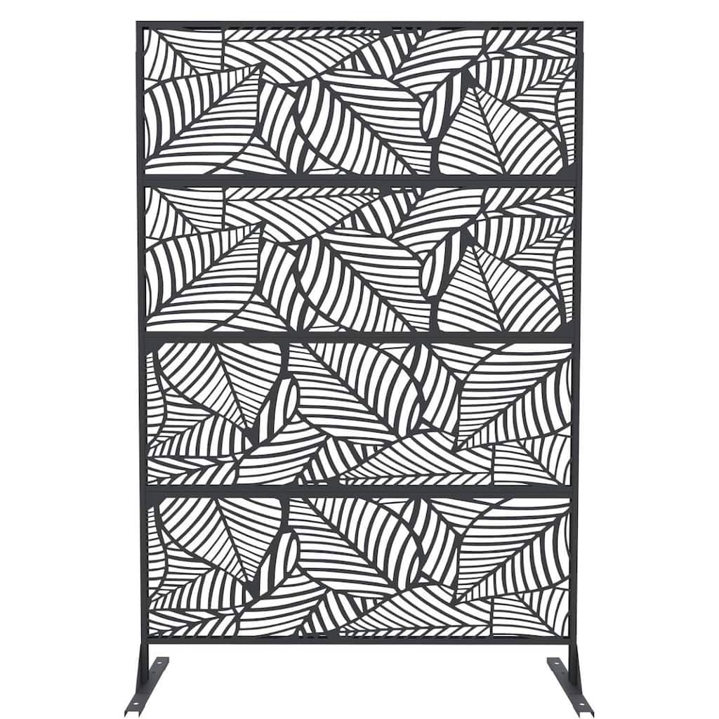 1 Pc Freestanding Decorative Metal Privacy Screen Outdoor with Stand for Balcony, Leaf