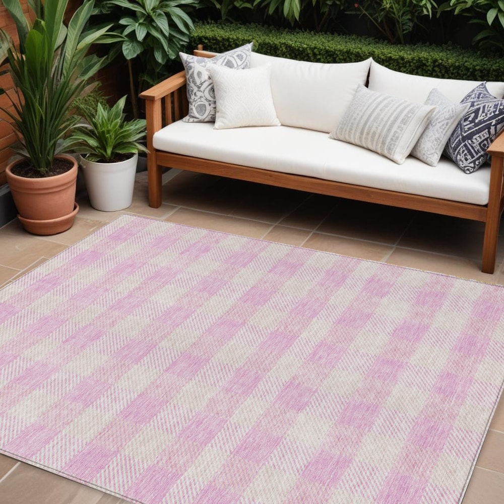 HomeRoots Plaid Transitional Rectangle Outdoor Rug
