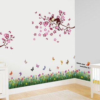 Walplus Blossom Flower Pink Monkey Tree Kid Wall Sticker Nursery Decor