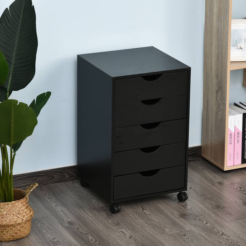 HOMCOM 5 Drawer Storage Organizer with Nordic Minimalist Modern Style & Wheels - 15.75*15.75*26.5