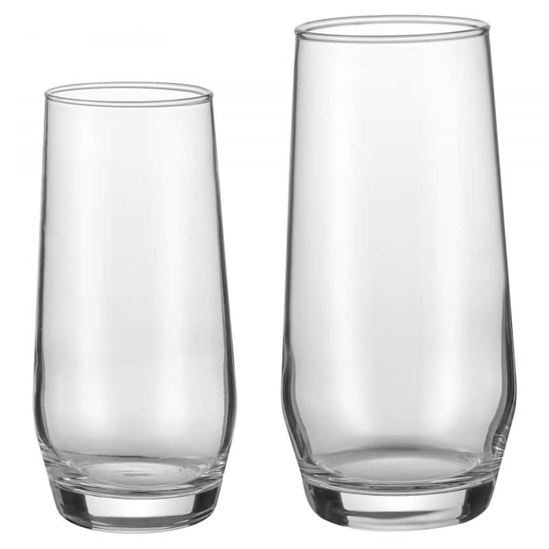 Clear Soda Lime Glass 16-Piece Drinking Set with 2 Sizes - 3.13 x 3.13 x 6.5 in