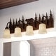preview thumbnail 1 of 9, Bozeman 4-Light 33 in. W Burnished Bronze Rustic Cabin Bathroom Vanity Lighting Fixture, Amber Flake Glass Shade, Bear and Trees 33-in W x 14-in H x 8-in D - Burnished Bronze