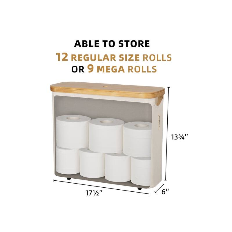 Freestanding Toilet Paper Holder for 9 Mega Rolls, Bathroom Storage Basket With Side Window - 17.5"L x 6"W x 13.75"H