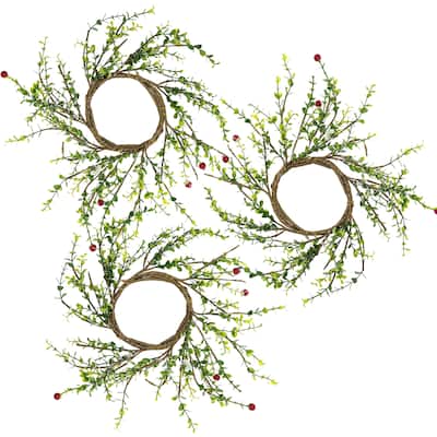 A&B Home Set of 3 10" Faux Snowberry Boxwood Wreaths