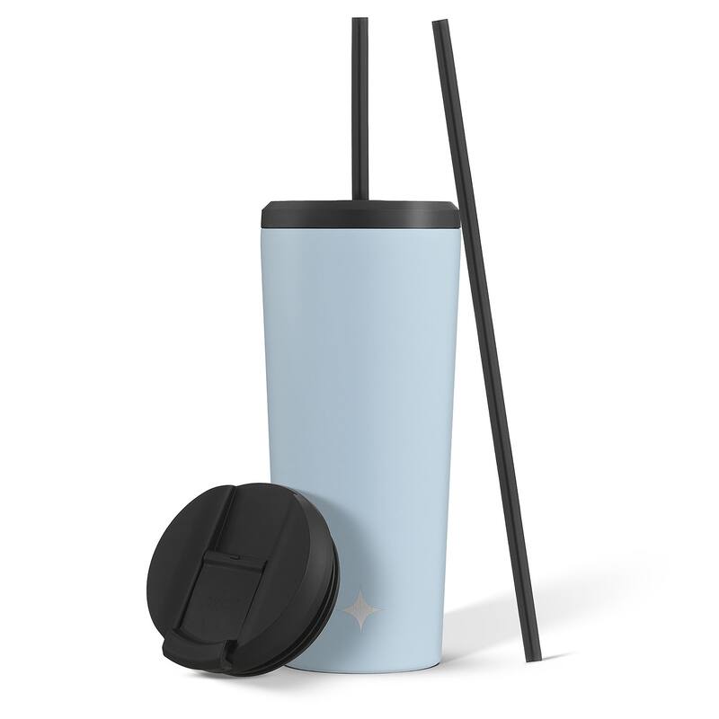 JoyJolt Vacuum Insulated Stainless Steel Tumbler with Flip Lid and Straw - 20 oz - 20 oz - Blue