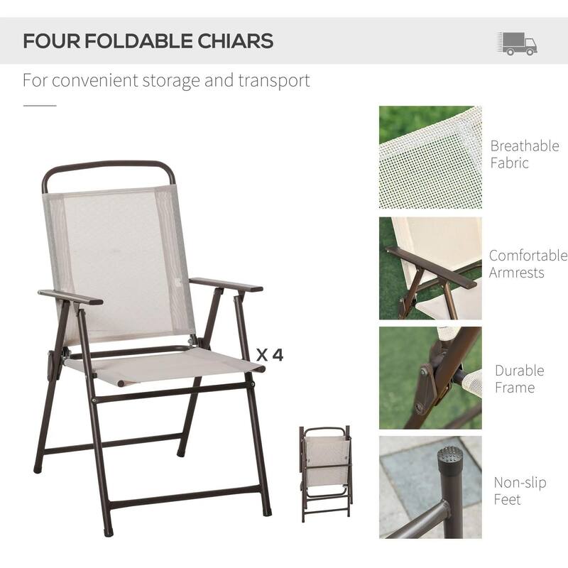 6-Piece Patio Dining Set, 4 Folding Chairs, Glass Table, Umbrella