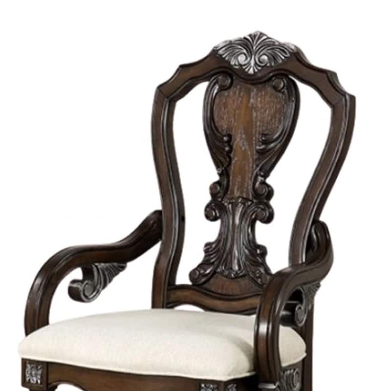 Naddy Dining Armchair Set of 2, Ornate Corbels, Dark Brown Solid Wood