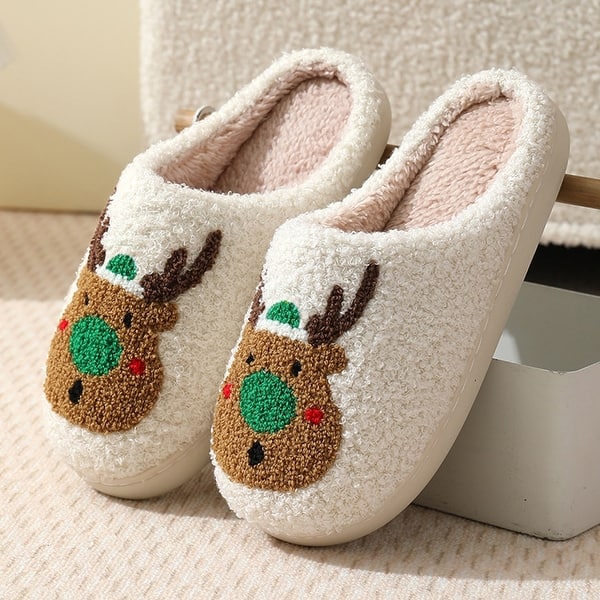 White Green Christmas Reindeer Slippers Bed Bath Beyond