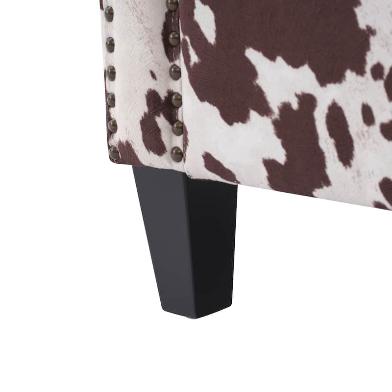 Comfy Accent Chair Single Seat Reception Chair Brown White Arm Chair with Tufted Backrest and Wooden Legs