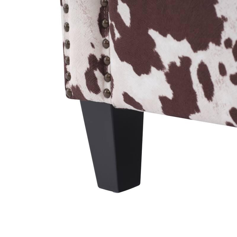 Roomfitters Upholstered Accent Armchair with Nailhead Trim, Modern Single Seat Side Chair with Wooden Legs, Brown+White