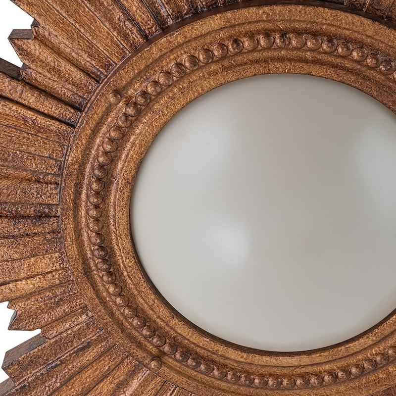 Antique Art Deco Wood Style Sunburst Flush Mount Light Wall Decor