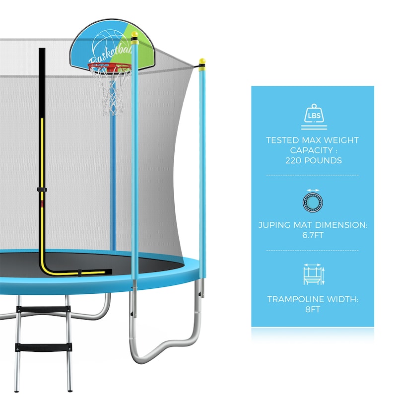 8FT Recreational Trampoline for Kids