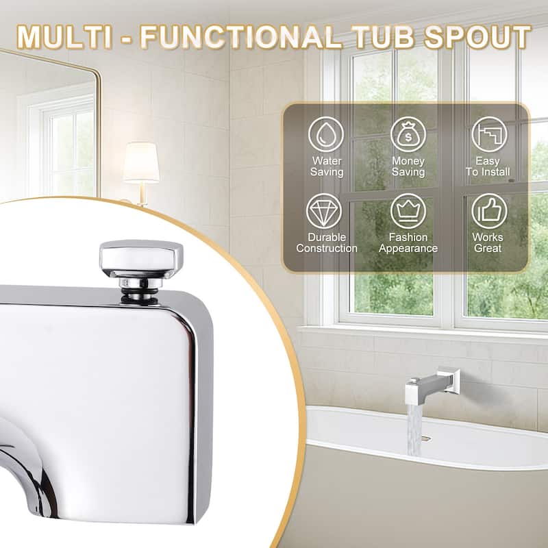 WOWOW Wall-Mounted Square Bathtub Spout with Diverter