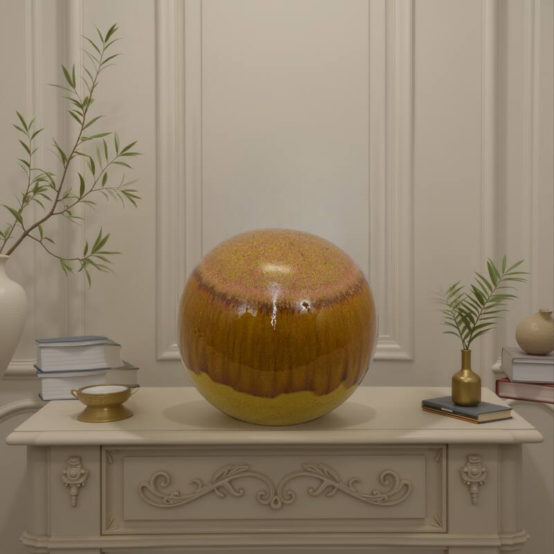 Mary Tabletop Accent Decor, Modern Round Ball, 12 Inch Brown Ceramic