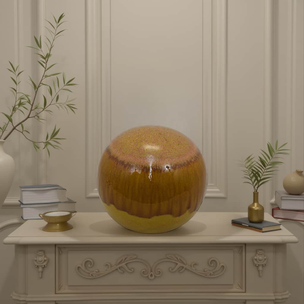 Mary Tabletop Accent Decor, Modern Round Ball, 12 Inch Brown Ceramic