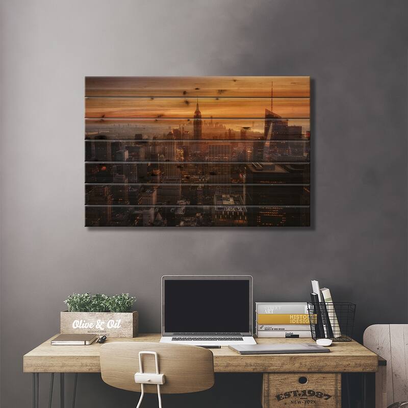 Manhattan's light Print On Wood by Jorge Ruiz Dueso - Multi-Color