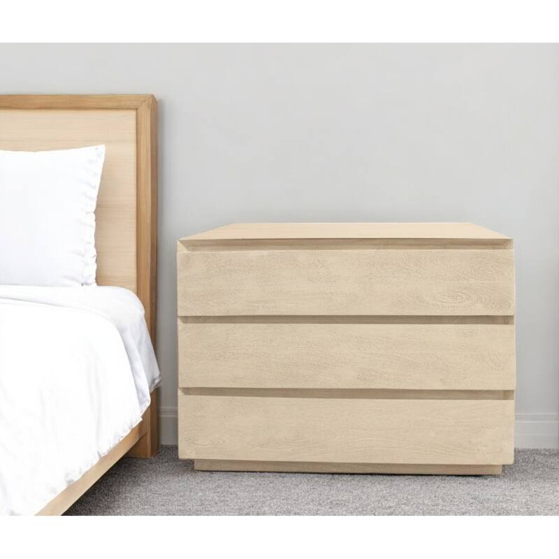 24" Natural Three Drawer Solid Wood Nightstand - Natural - 3-drawer