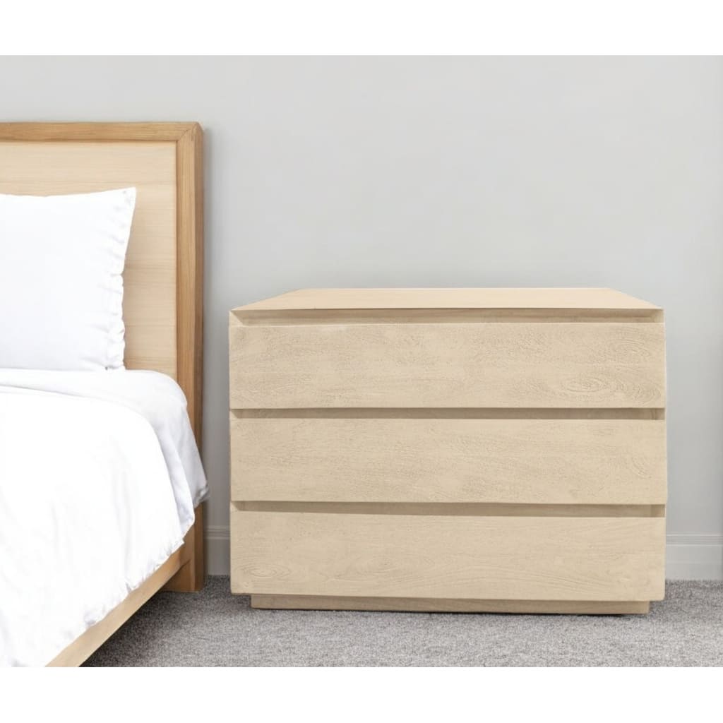 24" Natural Three Drawer Solid Wood Nightstand