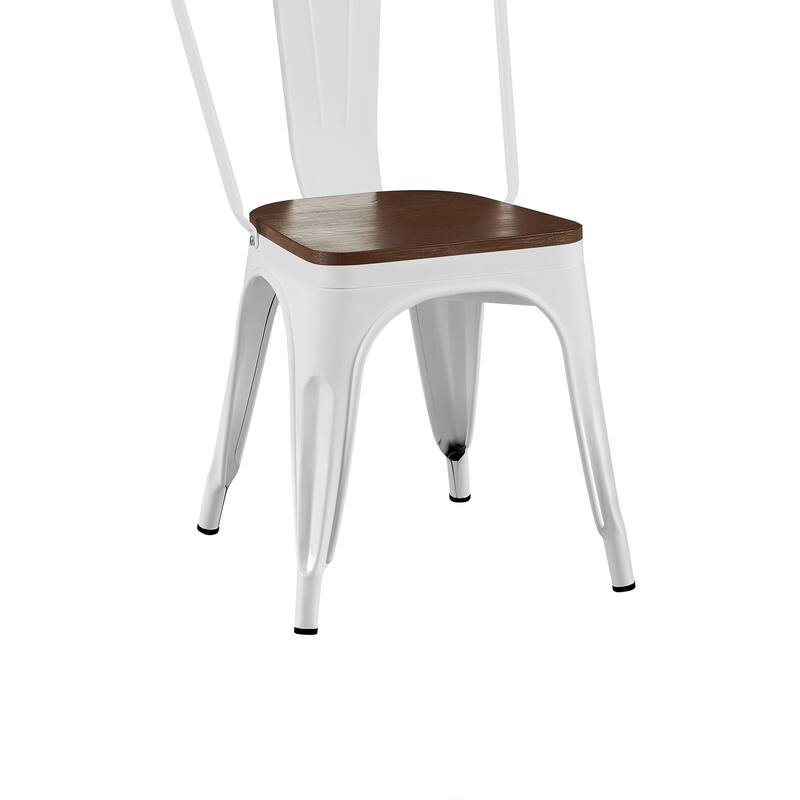 18" Modern Industrial Metal Stackable White and Brown Dining Chair, 2PCS - 18" W X 18" D X 33" H