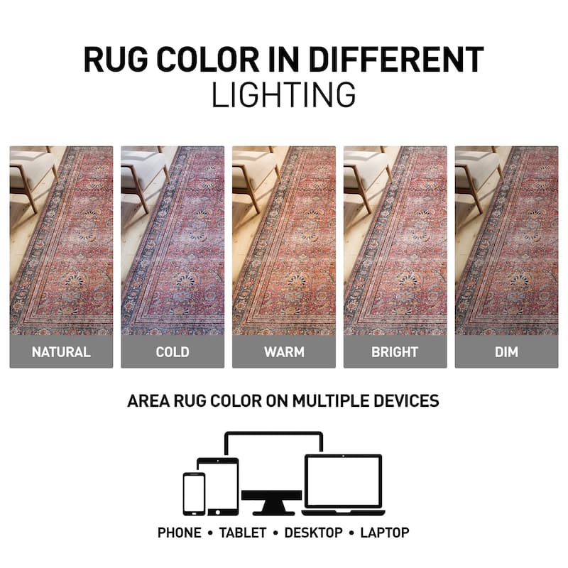 World Rug Gallery Vintage Inspired Machine Washable Non Slip Area Rug