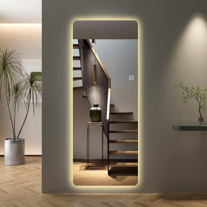 65x21in Full Body Mirror with Lights Full length mirror wall hanging type Suitable for bedrooms, dimming and 3 color lighting - Silver