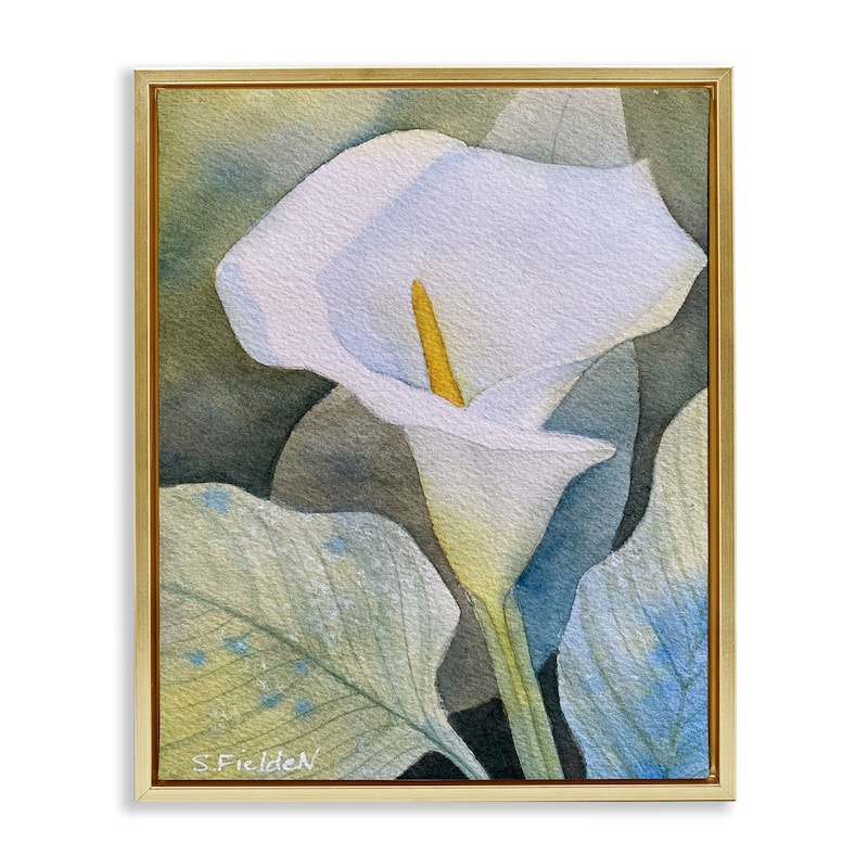 Stupell Garden Calla Lily Bloom Framed Floater Canvas Wall Art Design By Stephanie Fielden - 17 x 21 - Gold