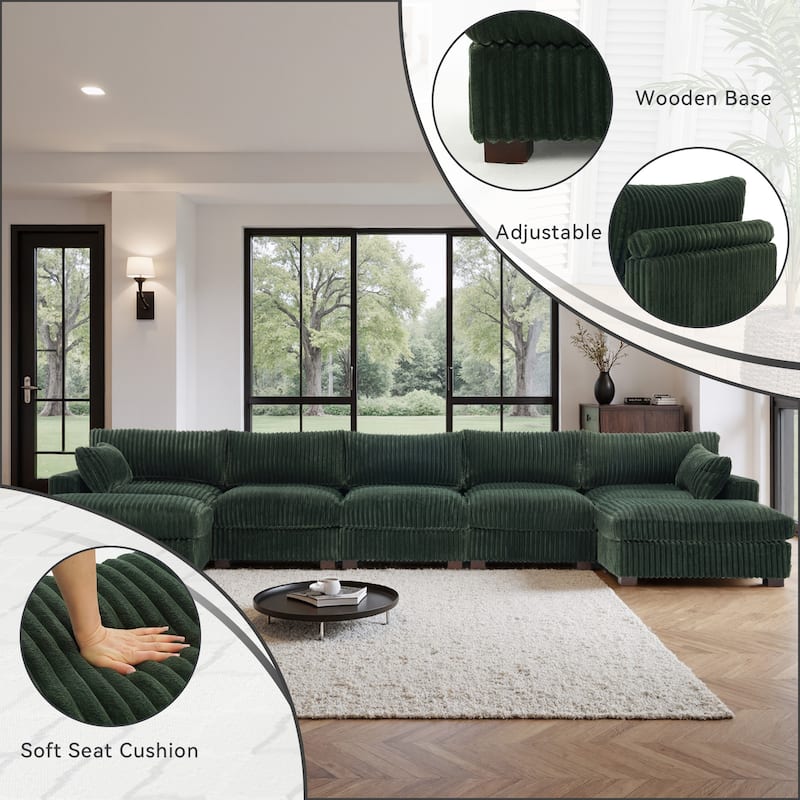 Plush Cotton Flannel Modular Sectional Sofa with 2 Ottomans