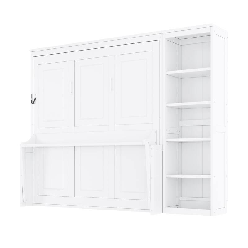 Murphy Bed with Bookshelf, Foldable Platform Bed with Desk, Storage Bed