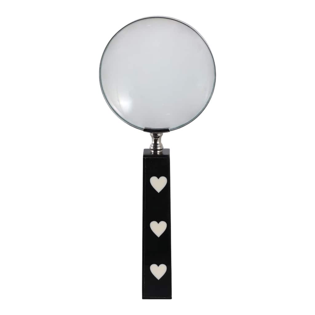 Resin Glass Decorative Object Heart Magnifying Glass Decor - 10" Black - 4" x 4" x 10"