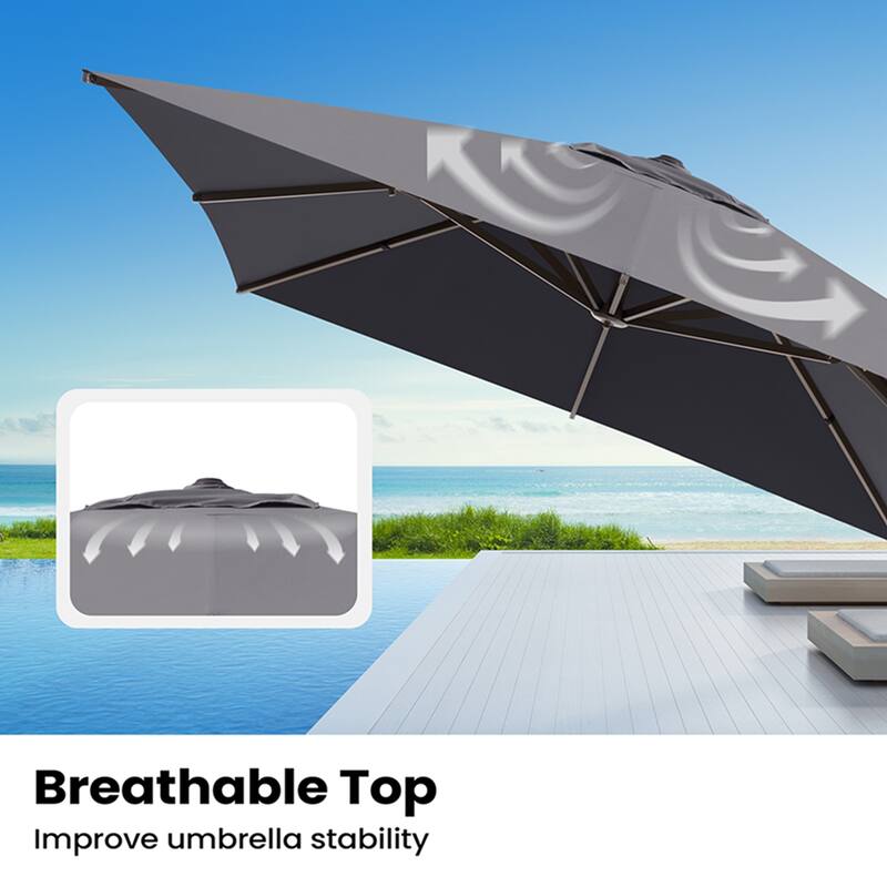 10x13FT Patio Cantilever Umbrella Outdoor Offset Umbrella 360-Degree Rotation with No Base