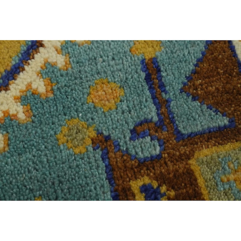 Hand-knotted Traditional Wool Blue Geometric Oriental Area Rug - 9' 9'' X 2' 5''