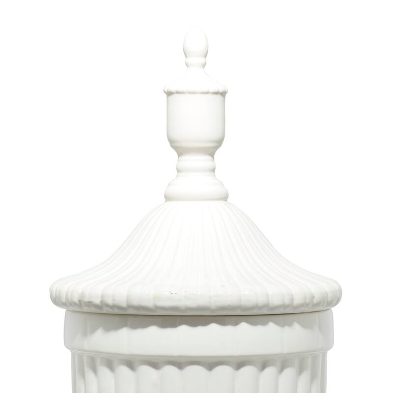 White Ceramic Tall Fluted Urn Living Room Decorative Jars with Grooves and Lid
