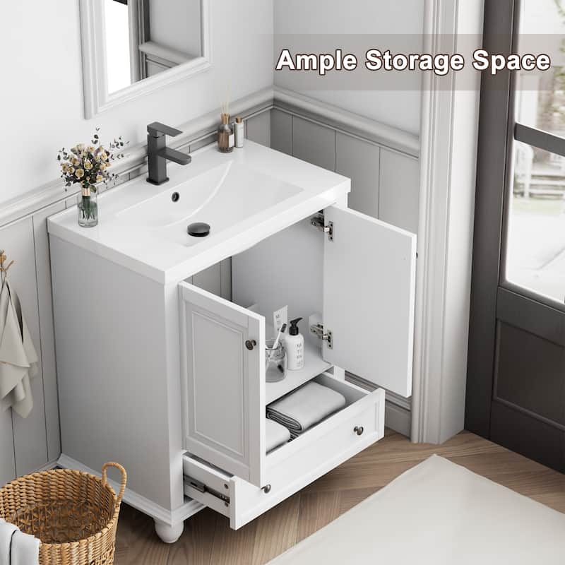 Retro Bathroom Vanity Cabinet Solid Wood Classic with Ceramic Sink