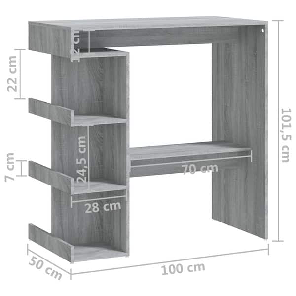 dimension image slide 3 of 8, vidaXL Bar Table with Storage Rack 39.4"x19.7"x40" Engineered Wood - 39.4" x 19.7" x 40"