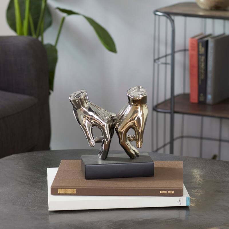 Silver Polystone Hands Decorative Sculpture - 7 x 4 x 8