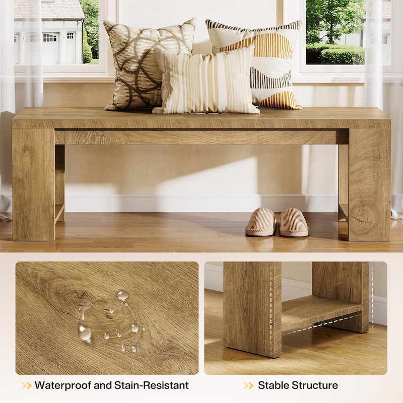 47.2" Brown Wooden Entryway Bench, Modern Farmhouse Shoe Bench