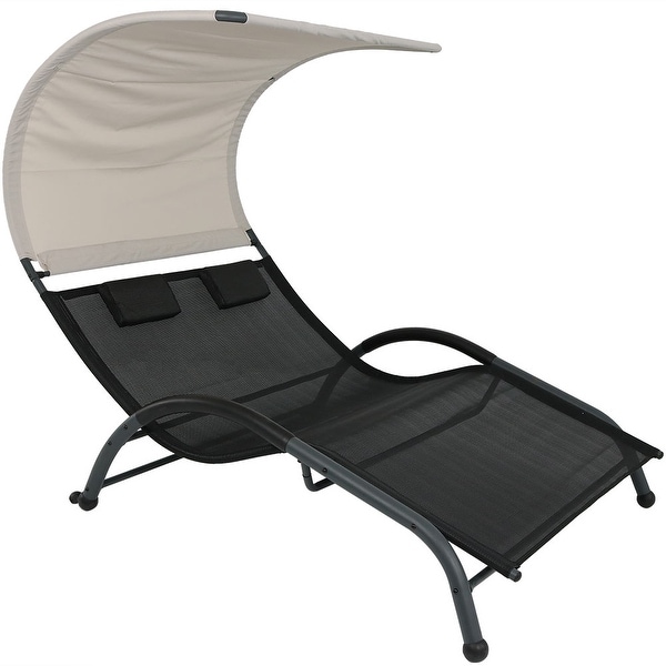 Sunnydaze Double Chaise Lounger with Canopy Shade and Removable Pillows