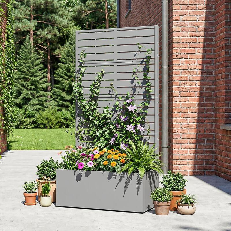 Galvanized Planter Box with Trellis & Privacy Screen