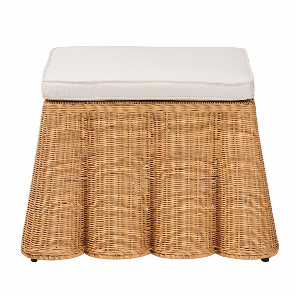 Palm Scallop Natural Rattan Ottoman with Cushion undefined