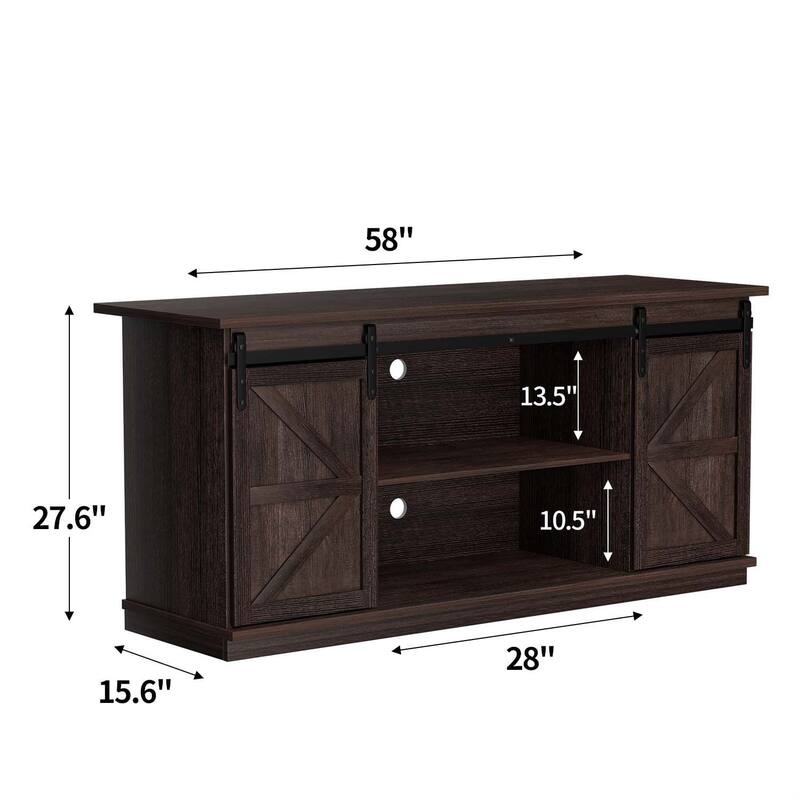 TV Stand 2 -shelf for TVs 43'' up to 65''. Simple living and Modern Mid-century, farmhouse barn door -easy to store something