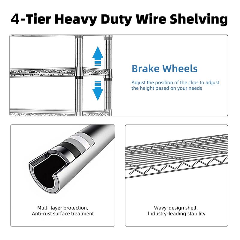 1000 lbs Storage Shelving Steel Heavy Duty 4-Tier Utility Shelving Unit Steel Organizer Wire Rack for Home,Kitchen